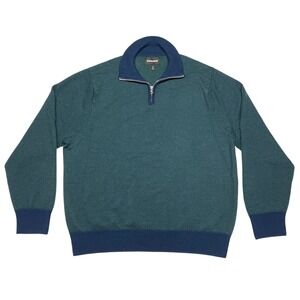 Bonobos 100% Merino Wool 1/4 Zip Sweater Mens XXL Blue Green Herringbone‎ EUC